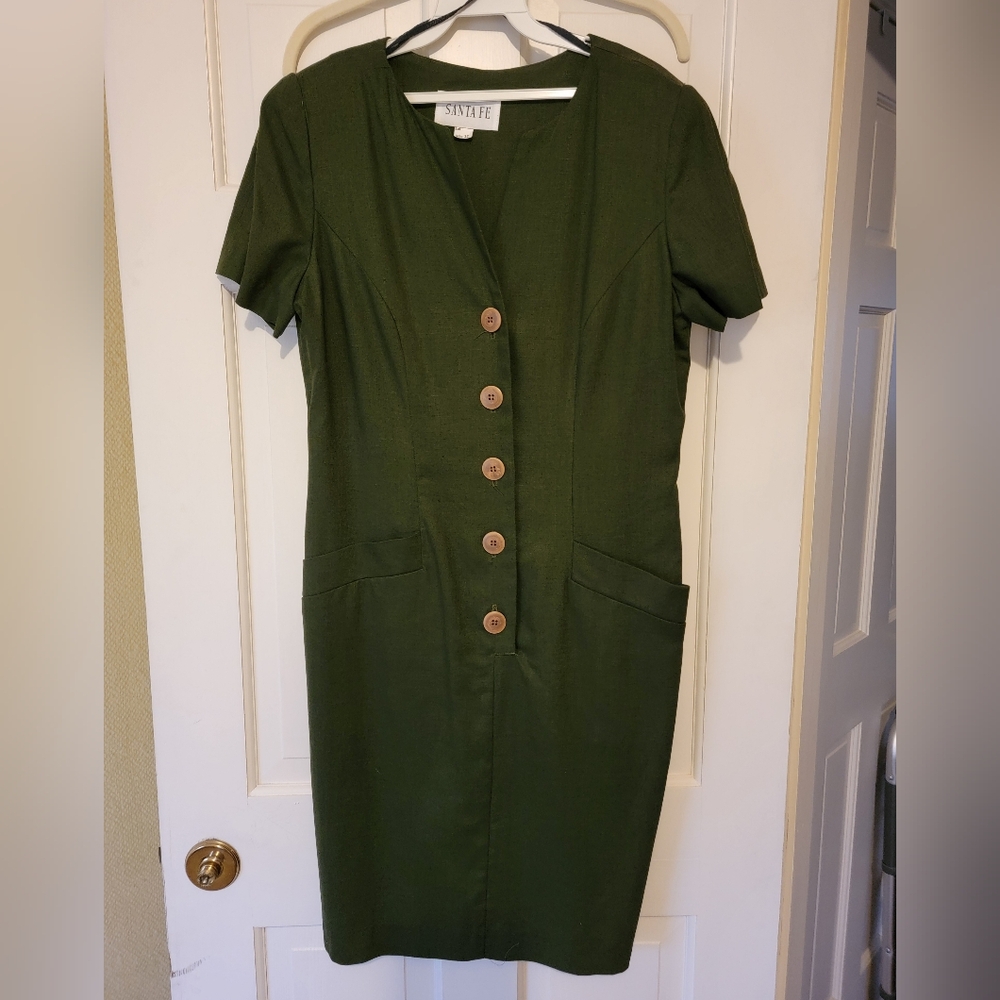Santa Fe Women's Olive Green Button-Down Dress Size 12